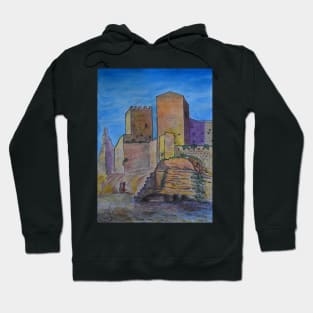 Watercolor Sketch - Castello di Lombardia, Enna, Sicily Hoodie